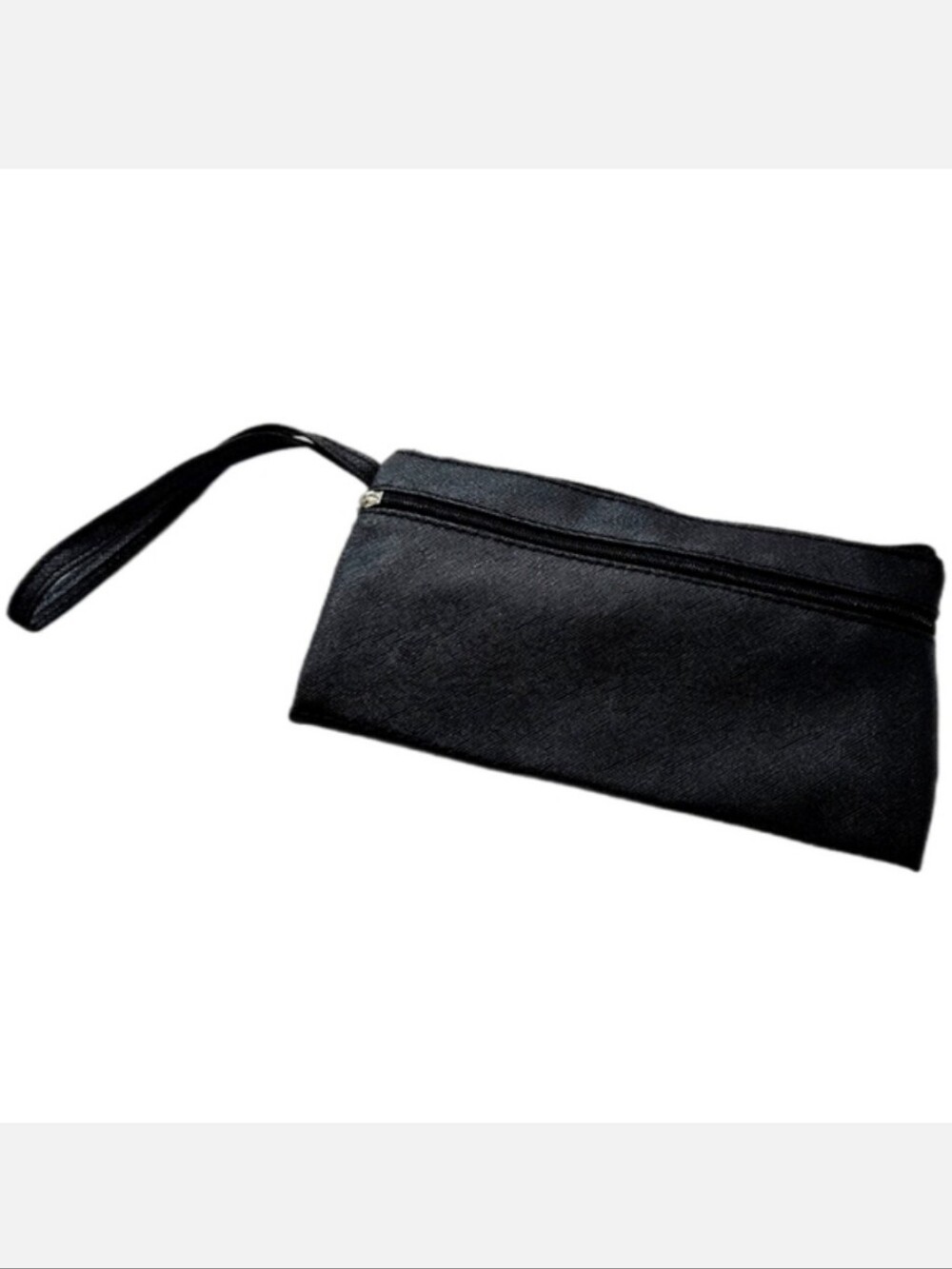 NWT LONG FAUX LEATHER CLASSIC BLACK ZIPPER WRISTLET CLUTCH!